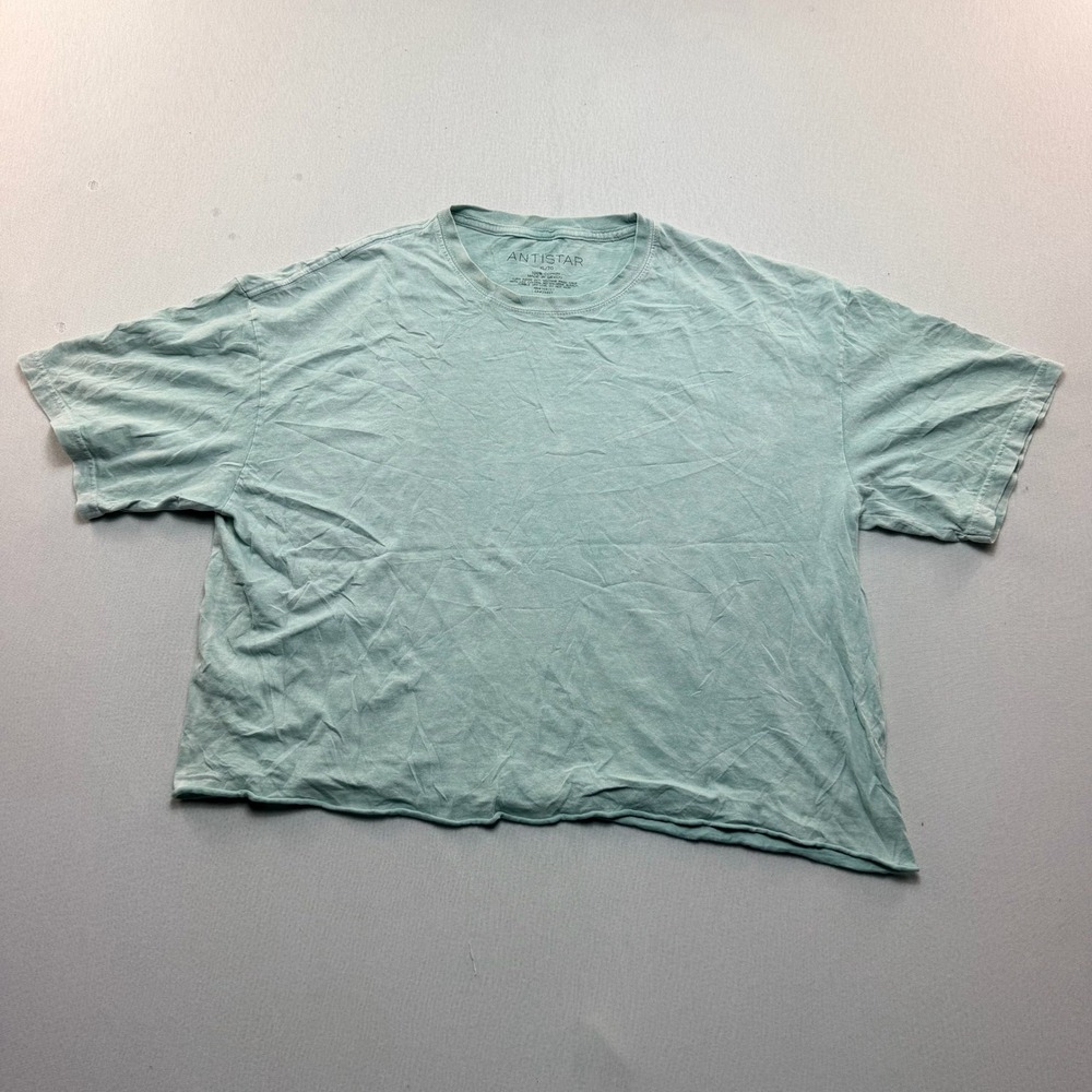Antistar T-Shirt Women XL Green Excellent Raw Hem Cropped Mineral Wash Tee